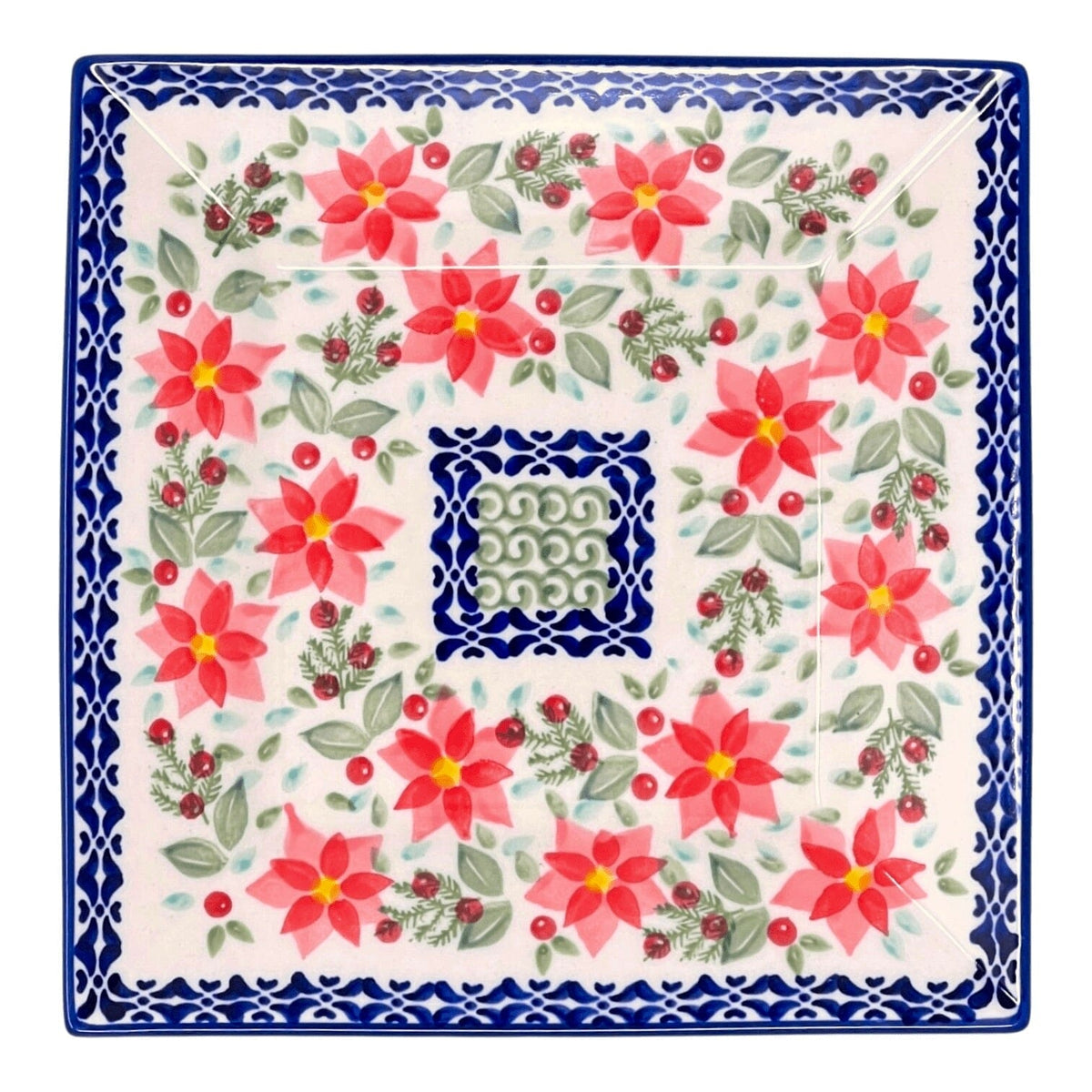 Plate, Square, Dessert, 7" in "Pink Poinsettia" by Manufaktura | T158S-PS14