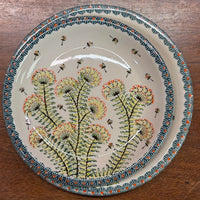 A picture of a Polish Pottery Zaklady Dinner Plate 10.75" (Dandelions) | Y1014-DU201 as shown at PolishPotteryOutlet.com/products/round-dinner-plate-10-75-make-a-wish-y1014-du201