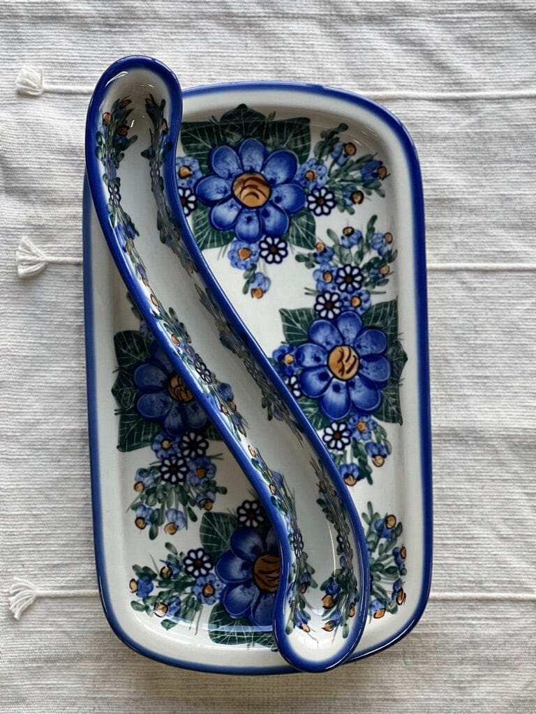 Olive Boat, Curved, 13" x 1.75" in "Blue Bouquet" by Andy | NDA132-7