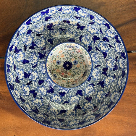 Bowl, Round, Shallow, Salad, 11.75" in "Dusty Blue Butterflies" by Manufaktura | M173U-AS56