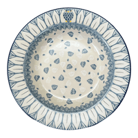 A picture of a Polish Pottery CA Soup Plate (Lone Owl) | A014-U4872 as shown at PolishPotteryOutlet.com/products/9-25-soup-pasta-plate-lone-owl-a014-u4872