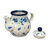 A picture of a Polish Pottery C.A. 10 oz. Individual Teapot (Hyacinth in the Wind) | A020-2037X as shown at PolishPotteryOutlet.com/products/10-oz-individual-teapot-hyacinth-in-the-wind-a020-2037x