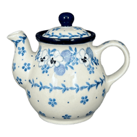 A picture of a Polish Pottery CA 10 oz. Individual Teapot (Pansy Blues) | A020-2346X as shown at PolishPotteryOutlet.com/products/c-a-10-oz-individual-teapot-pansy-blues-a020-2346x