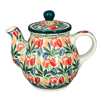 A picture of a Polish Pottery CA 10 oz. Individual Teapot (Tulip Burst) | A020-U4226 as shown at PolishPotteryOutlet.com/products/c-a-10-oz-individual-teapot-tulip-burst-a020-u4226