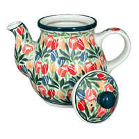 A picture of a Polish Pottery CA 10 oz. Individual Teapot (Tulip Burst) | A020-U4226 as shown at PolishPotteryOutlet.com/products/c-a-10-oz-individual-teapot-tulip-burst-a020-u4226