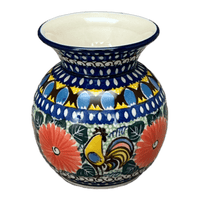 A picture of a Polish Pottery CA 4" Tall Vase (Regal Roosters) | A048-U2617 as shown at PolishPotteryOutlet.com/products/4-tall-vase-regal-roosters-a048-u2617