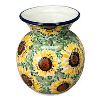 A picture of a Polish Pottery C.A. 4" Tall Vase (Sunflower Fields) | A048-U4737 as shown at PolishPotteryOutlet.com/products/4-tall-vase-sunflower-fields-a048-u4737