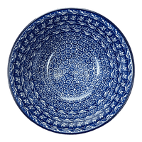 A picture of a Polish Pottery CA 7.75" Kitchen Bowl (Wavy Blues) | A057-905X as shown at PolishPotteryOutlet.com/products/7-75-kitchen-bowl-wavy-blues-a057-905x