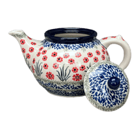 A picture of a Polish Pottery C.A. 40 oz. Teapot (Red Aster) | A060-1435X as shown at PolishPotteryOutlet.com/products/40-oz-teapot-red-aster-a060-1435x