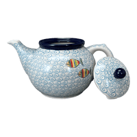 A picture of a Polish Pottery CA 40 oz. Teapot (Catch of the Day) | A060-2540X as shown at PolishPotteryOutlet.com/products/40-oz-teapot-catch-of-the-day-a060-2540x