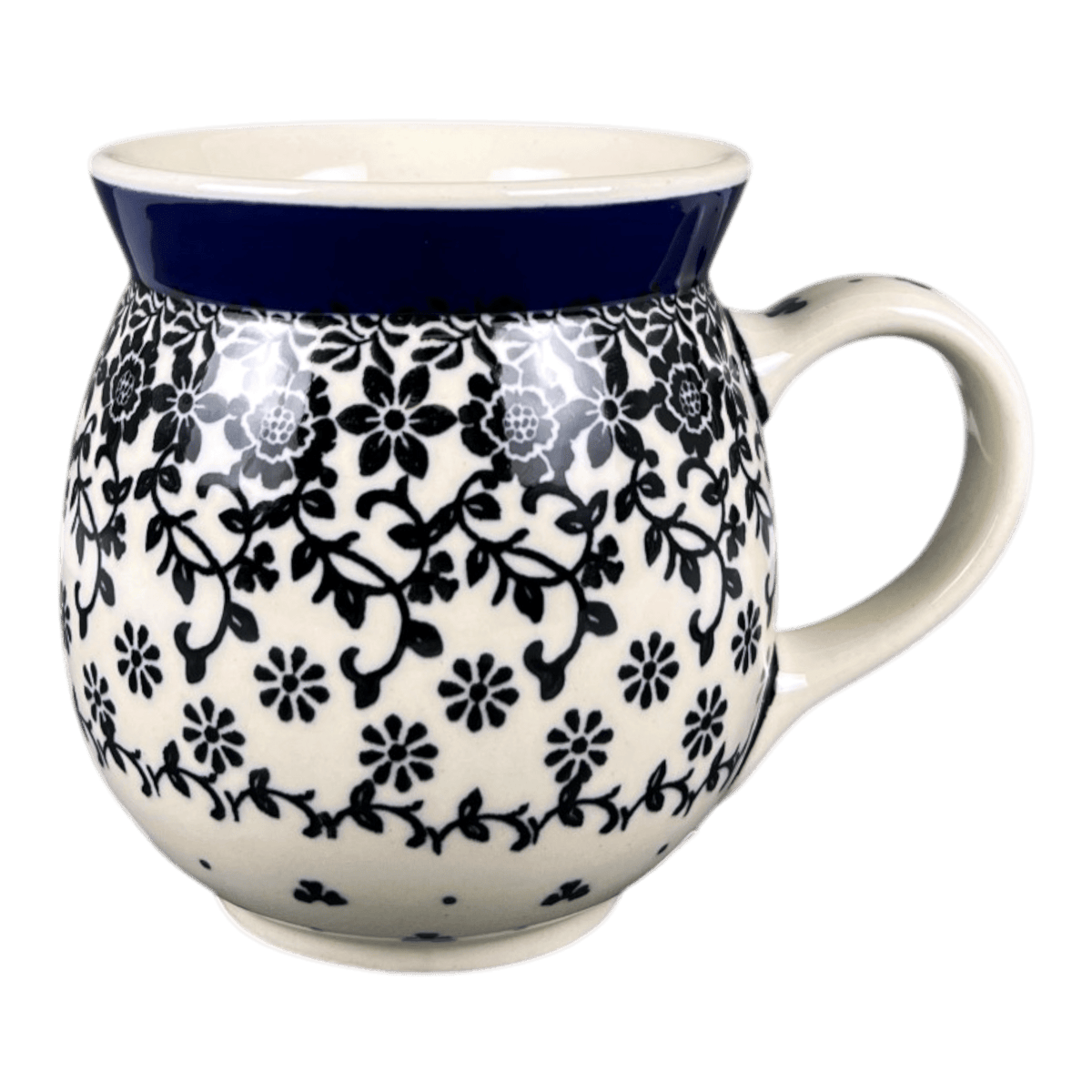Mug, Belly Mug, 16 oz Large in "Black Bouquet" by Ceramika Artystyczna | A073-2314