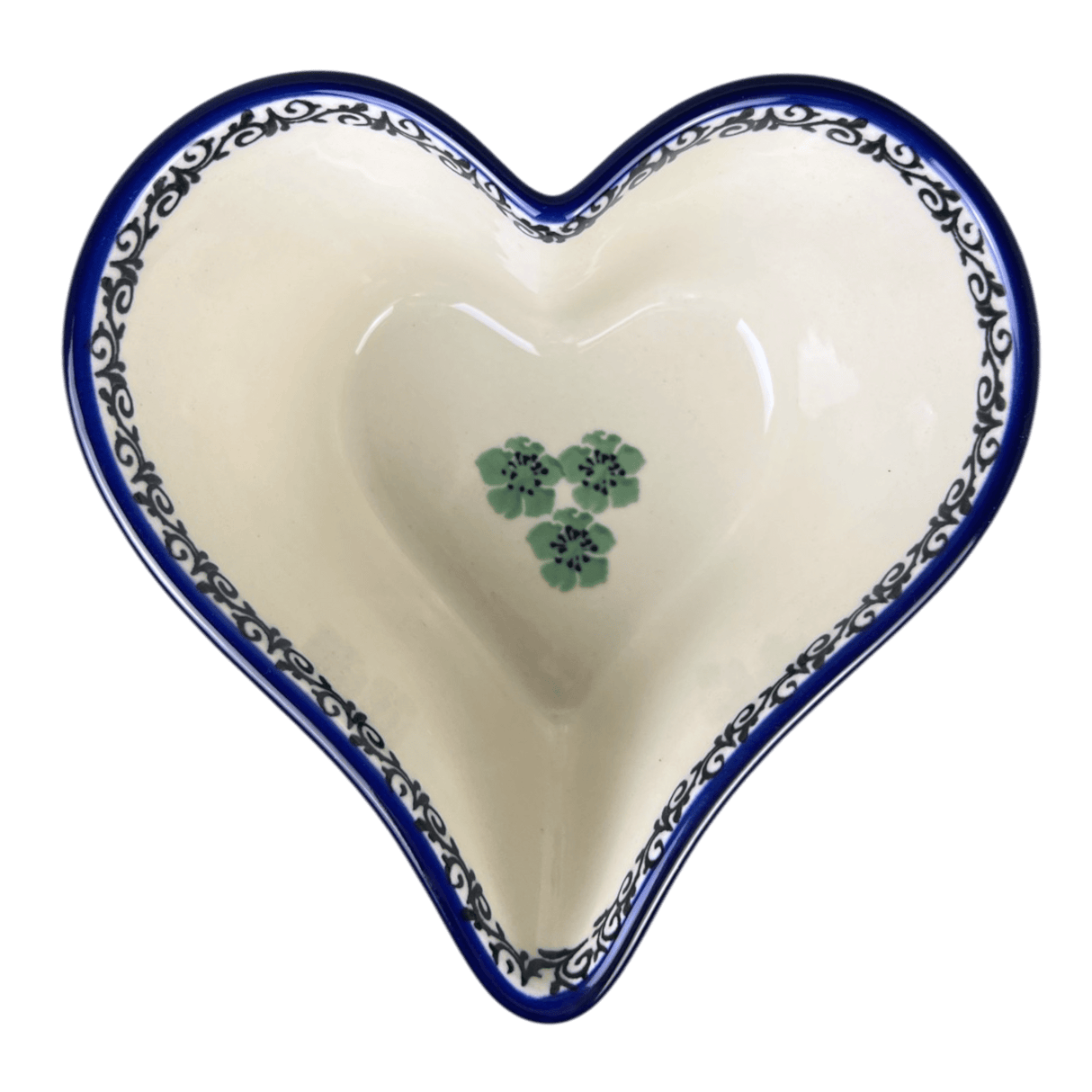 Bowl, Heart-Shaped, Deep, 6" in "Ring of Green" by Ceramika Artystyczna | A081-1479x