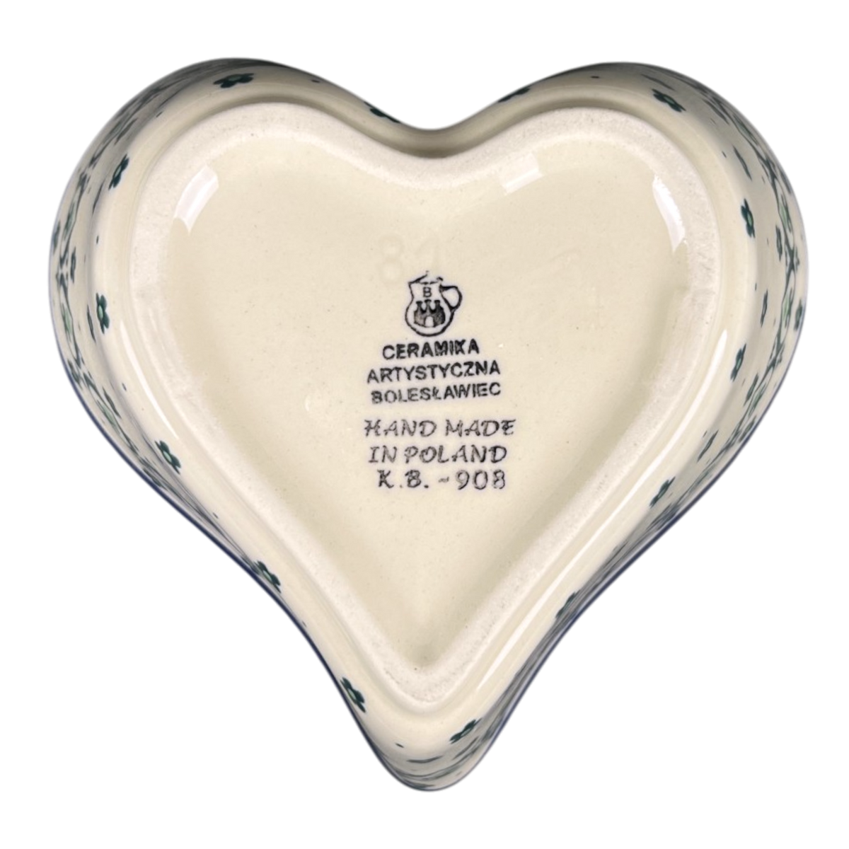 Bowl, Heart-Shaped, Deep, 6" in "Emerald Hearts" by Ceramika Artystyczna | A081-2450X