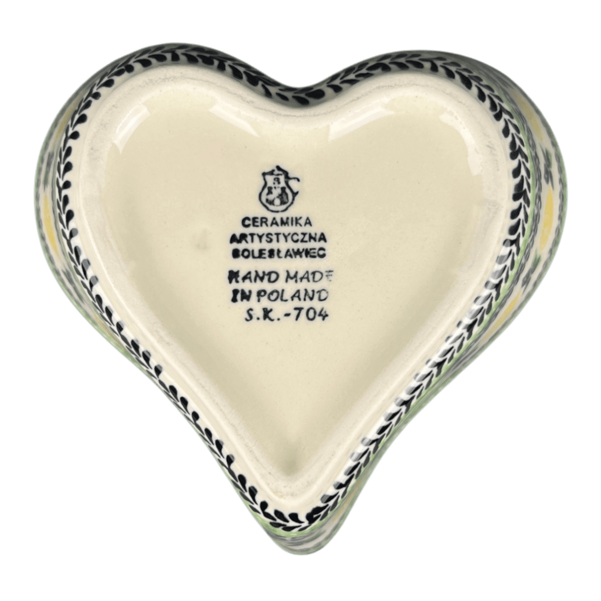 Bowl, Heart-Shaped, Deep, 6" in "Lemons and Leaves" by Ceramika Artystyczna | A081-2749X