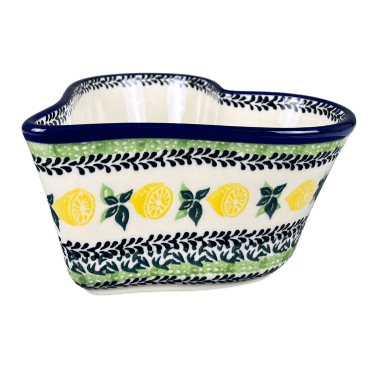 Bowl, Heart-Shaped, Deep, 6" in "Lemons and Leaves" by Ceramika Artystyczna | A081-2749X
