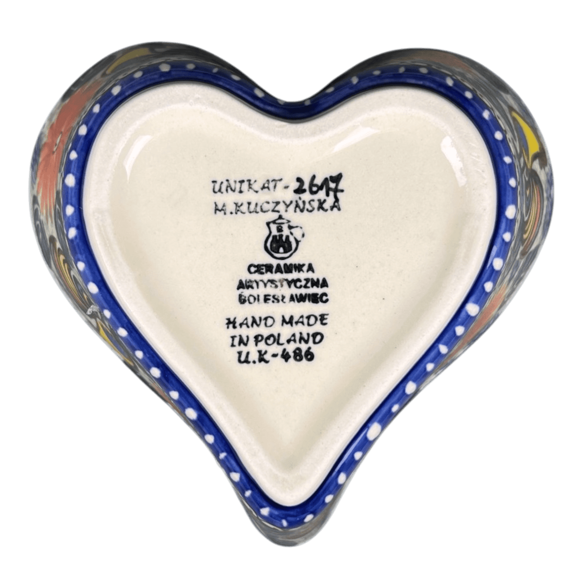 Bowl, Heart-Shaped, Deep, 6" in "Regal Roosters" by Ceramika Artystyczna | A081-U2617