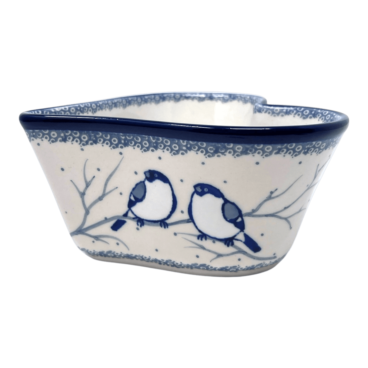 Bowl, Heart-Shaped, Deep, 6" in "Bullfinch on Blue" by Ceramika Artystyczna | A081-U4830