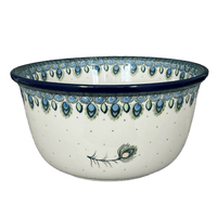 A picture of a Polish Pottery CA Deep 10.5" Bowl (Peacock Plume) | A113-2218X as shown at PolishPotteryOutlet.com/products/10-5-deep-bowl-peacock-plume-a113-2218x