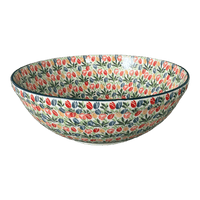 A picture of a Polish Pottery CA 12.75" Bowl (Tulip Burst) | A154-U4226 as shown at PolishPotteryOutlet.com/products/12-75-bowl-tulip-burst-a154-u4226