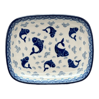 A picture of a Polish Pottery CA 5.75" x 7" Shallow Dish (Koi Pond) | A160-2372X as shown at PolishPotteryOutlet.com/products/5-75-x-7-shallow-dish-koi-pond-a160-2372x