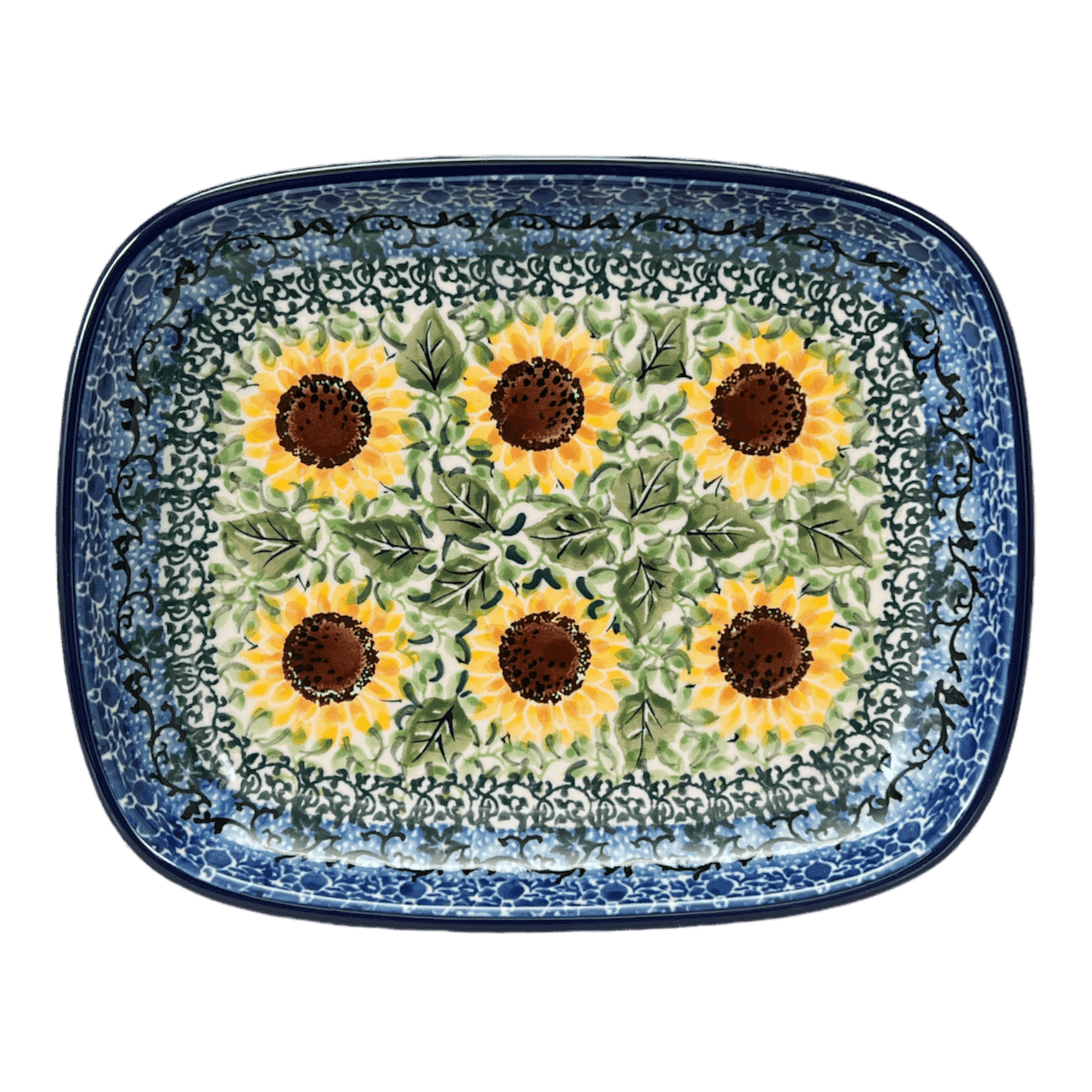Dish, Shallow, 5.75" x 7" in "Sunflowers" by Ceramika Artystyczna | A160-U4739