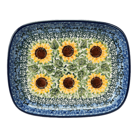 Polish Pottery CA 5.75" x 7" Shallow Dish (Sunflowers) | A160-U4739 Additional Image at PolishPotteryOutlet.com