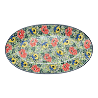 A picture of a Polish Pottery CA 17.5" Oval Platter (Tropical Love) | A200-U4705 as shown at PolishPotteryOutlet.com/products/17-5-oval-platter-tropical-love-a200-u4705