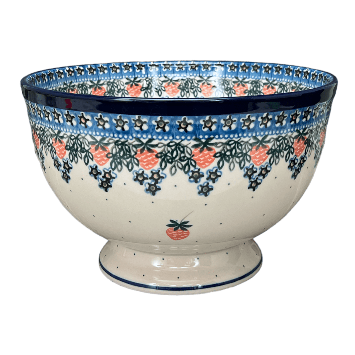 Bowl, Round, Deep, Pedestal, 10" in "Strawberry Patch" by Ceramika Artystyczna | A215-721X