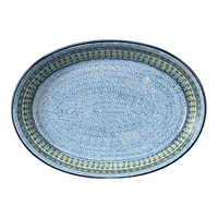 A picture of a Polish Pottery CA 13.75" x 9.25" Oval Baker (Aztec Blues) | A296-U4428 as shown at PolishPotteryOutlet.com/products/13-75-x-9-25-oval-baker-aztec-blues-a296-u4428