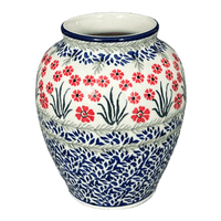 A picture of a Polish Pottery C.A. 6.5" Tall Vase (Red Aster) | A345-1435X as shown at PolishPotteryOutlet.com/products/6-5-tall-vase-red-aster-a345-1435x