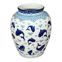 A picture of a Polish Pottery C.A. 6.5" Tall Vase (Koi Pond) | A345-2372X as shown at PolishPotteryOutlet.com/products/6-5-tall-vase-koi-pond-a345-2372x