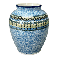A picture of a Polish Pottery CA 6.5" Tall Vase (Aztec Blues) | A345-U4428 as shown at PolishPotteryOutlet.com/products/6-5-tall-vase-aztec-blues-a345-u4428