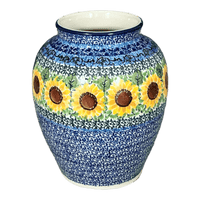 A picture of a Polish Pottery C.A. 6.5" Tall Vase (Sunflowers) | A345-U4739 as shown at PolishPotteryOutlet.com/products/6-5-tall-vase-sunflowers-a345-u4739