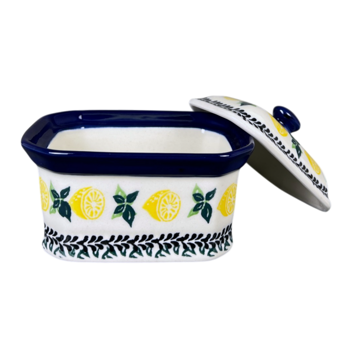 Canister, Rectangular, Small, 4.5" x 3.5" in "Lemons and Leaves" by Ceramika Artystyczna | A385-2749X