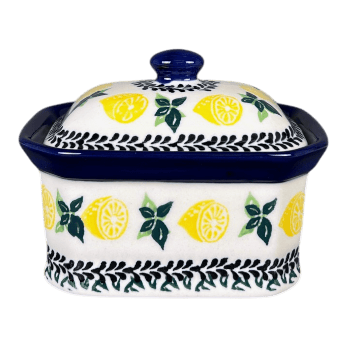 Canister, Rectangular, Small, 4.5" x 3.5" in "Lemons and Leaves" by Ceramika Artystyczna | A385-2749X