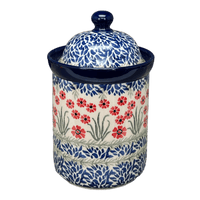 A picture of a Polish Pottery CA 1 Liter Canister (Red Aster) | A491-1435X as shown at PolishPotteryOutlet.com/products/1-liter-canister-red-aster-a491-1435x