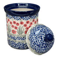A picture of a Polish Pottery CA 1 Liter Canister (Red Aster) | A491-1435X as shown at PolishPotteryOutlet.com/products/1-liter-canister-red-aster-a491-1435x