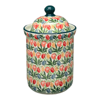 A picture of a Polish Pottery 1 Liter Canister (Tulip Burst) | A491-U4226 as shown at PolishPotteryOutlet.com/products/1-liter-canister-tulip-burst-a491-u4226