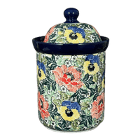 A picture of a Polish Pottery CA 1 Liter Canister (Tropical Love) | A491-U4705 as shown at PolishPotteryOutlet.com/products/1-liter-canister-tropical-love-a491-u4705