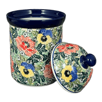 A picture of a Polish Pottery CA 1 Liter Canister (Tropical Love) | A491-U4705 as shown at PolishPotteryOutlet.com/products/1-liter-canister-tropical-love-a491-u4705