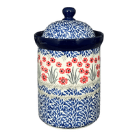 A picture of a Polish Pottery CA 1.5 Liter Canister (Red Aster) | A493-1435X as shown at PolishPotteryOutlet.com/products/1-5-liter-canister-red-aster-a493-1435x