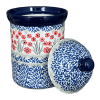A picture of a Polish Pottery 1.5 Liter Canister (Red Aster) | A493-1435X as shown at PolishPotteryOutlet.com/products/1-5-liter-canister-red-aster-a493-1435x