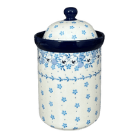 A picture of a Polish Pottery CA 1.5 Liter Canister (Pansy Blues) | A493-2346X as shown at PolishPotteryOutlet.com/products/1-5-liter-canister-pansy-blues-a493-2346x