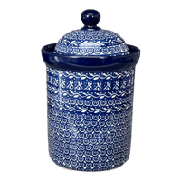 A picture of a Polish Pottery CA 1.5 Liter Canister (Wavy Blues) | A493-905X as shown at PolishPotteryOutlet.com/products/1-5-liter-canister-wavy-blues-a493-905x