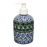 A picture of a Polish Pottery CA 5.5" Soap Dispenser (Ring of Green) | A573-1479X as shown at PolishPotteryOutlet.com/products/5-5-soap-dispenser-ring-of-green-a573-1479x