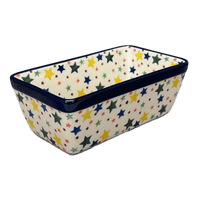 A picture of a Polish Pottery CA 8" x 5" Bread Baker (Star Shower) | A603-359X as shown at PolishPotteryOutlet.com/products/8-x-5-bread-baker-star-shower-a603-359x