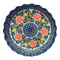 A picture of a Polish Pottery 10" Quiche/Pie Dish (Regal Roosters) | A636-U2617 as shown at PolishPotteryOutlet.com/products/10-quiche-pie-dish-regal-roosters-a636-u2617