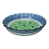 A picture of a Polish Pottery 10" Quiche/Pie Dish (Green Goddess) | A636-U408A as shown at PolishPotteryOutlet.com/products/10-quiche-pie-dish-green-goddess-a636-u408a
