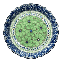 A picture of a Polish Pottery 10" Quiche/Pie Dish (Green Goddess) | A636-U408A as shown at PolishPotteryOutlet.com/products/10-quiche-pie-dish-green-goddess-a636-u408a