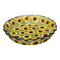 A picture of a Polish Pottery CA 10" Quiche/Pie Dish (Sunflower Field) | A636-U4737 as shown at PolishPotteryOutlet.com/products/10-quiche-pie-dish-sunflower-field-a636-u4737